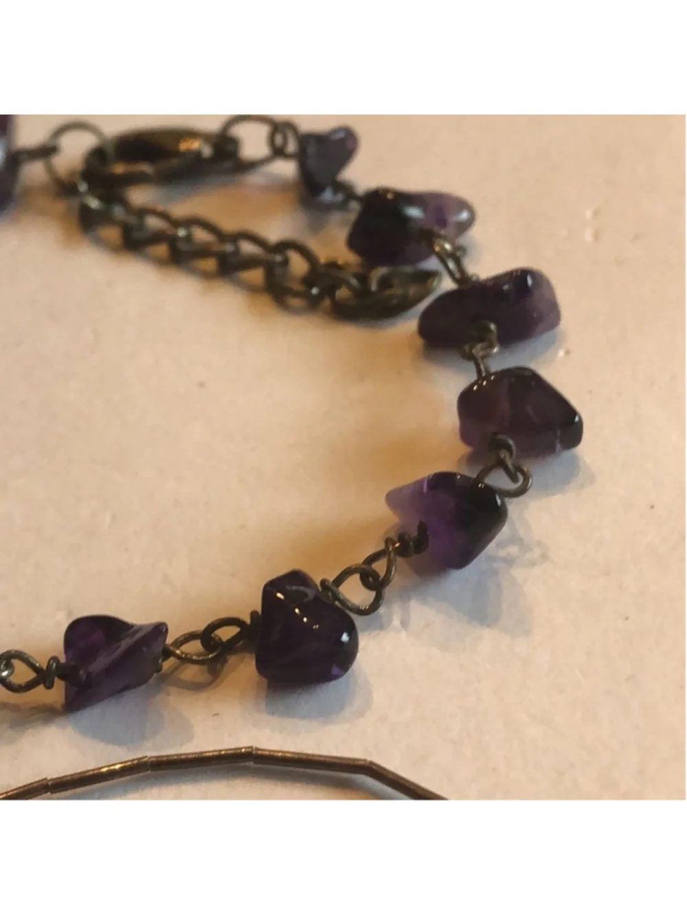 925 Sterling Silver & Crystal Beaded & Purple Semi Precious Stone Bracelet